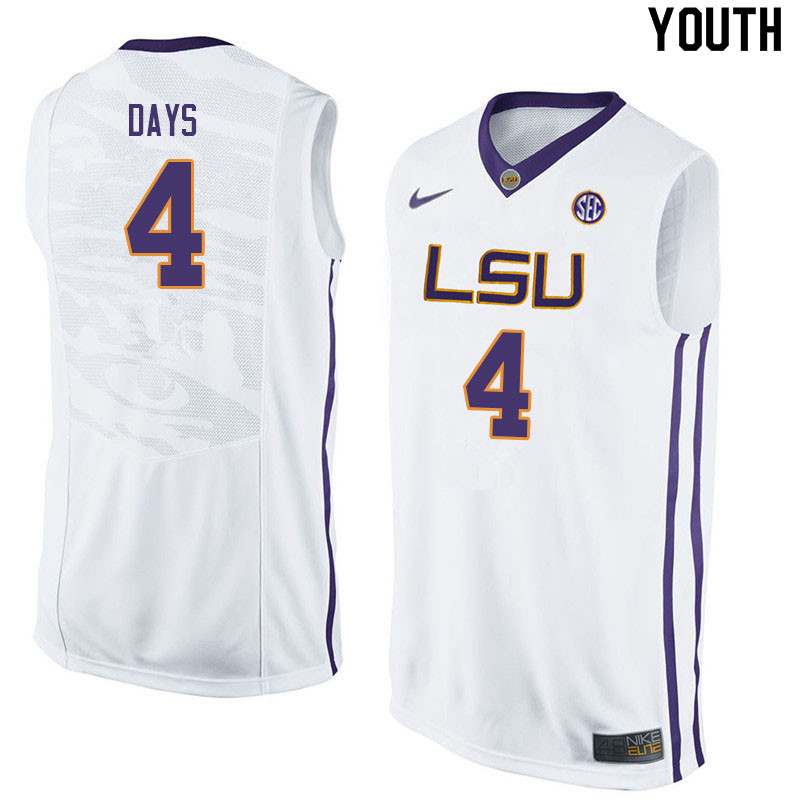 Youth #4 Darius Days LSU Tigers College Basketball Jerseys Sale-White - Click Image to Close